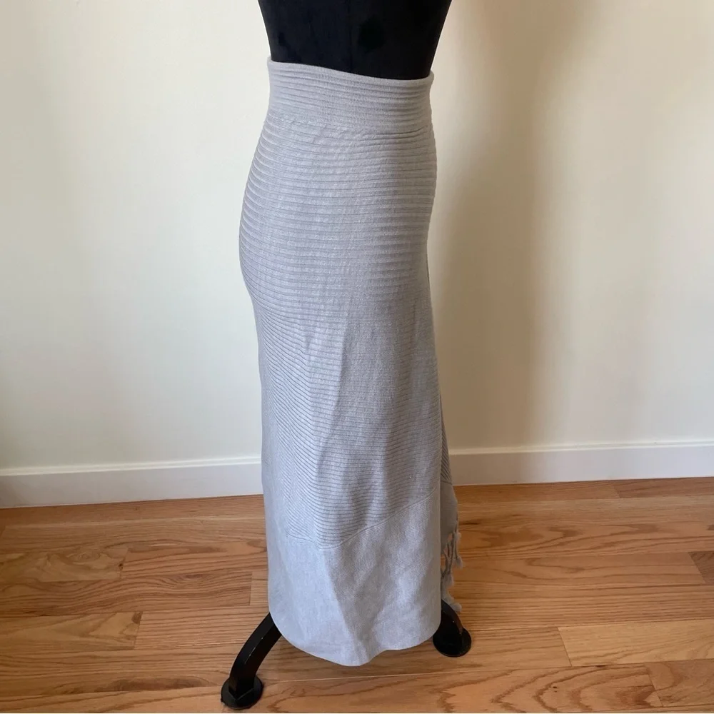 Jonathan Simkhai Gray Fog Wool Grace Draped Fringe Crossover Skirt EUC Size XS